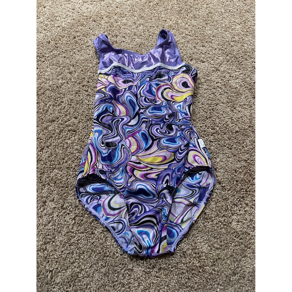 Destira Girls Gymnastics Leotard‎ Purple Psychedelic Swirl Keyhole Back Size S